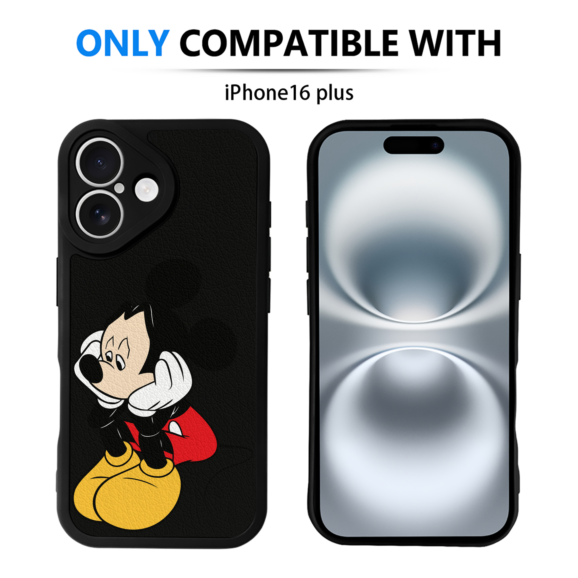 （画像用） ミッキーマウス Mickey Mouse 【iPhone 16シリーズ対応】シリコンスマホケース（レザー調） 材質：シリコン